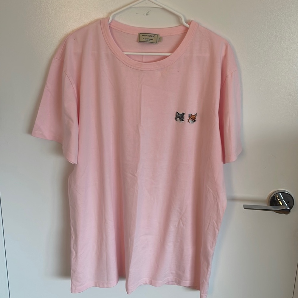 Maison Kitsune pink double fox t shirt size XXL